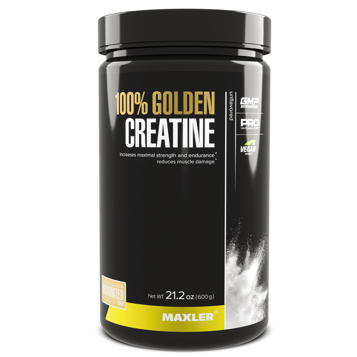 Front view of Maxler 100% Golden Creatine 600 g container