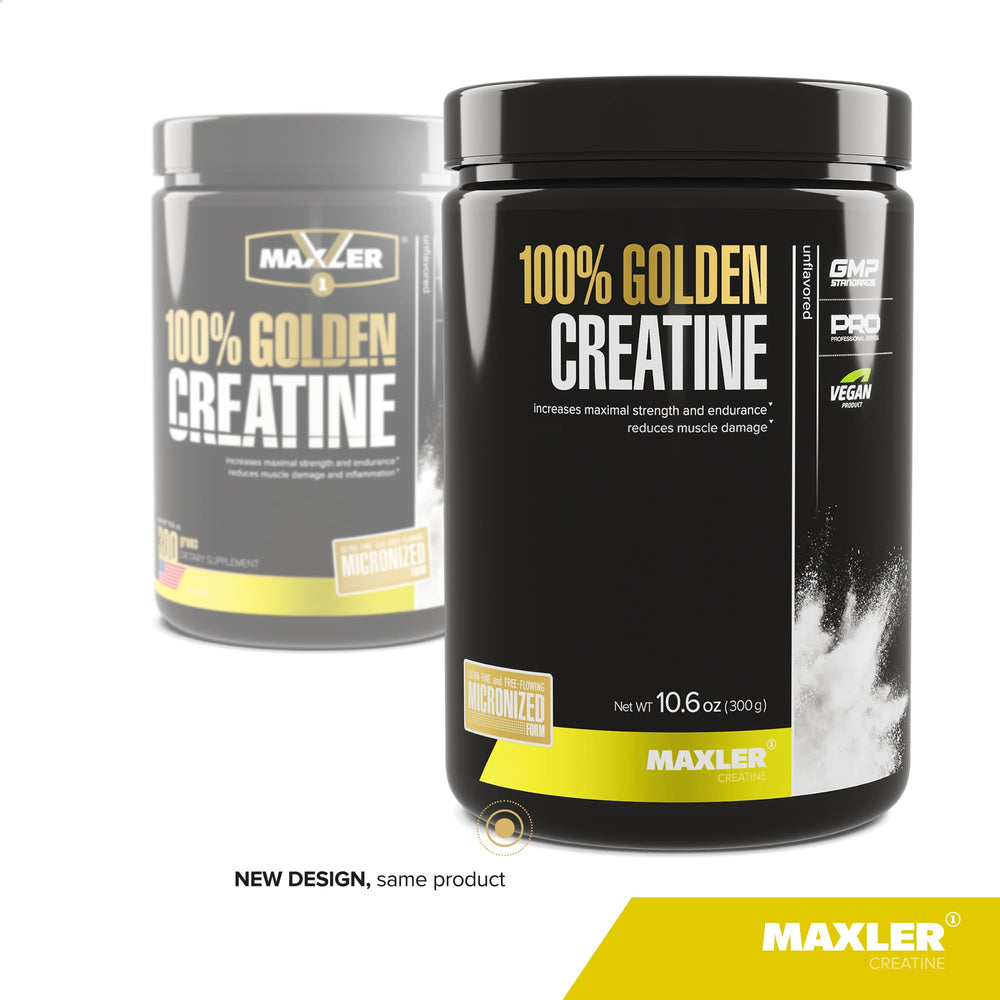 Powder form of Maxler 100% Golden Creatine Micronized Creatine Monohydrate