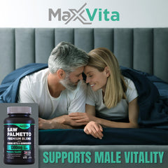 MaxVita Prostate Premium label indicating key ingredients and USA-made quality
