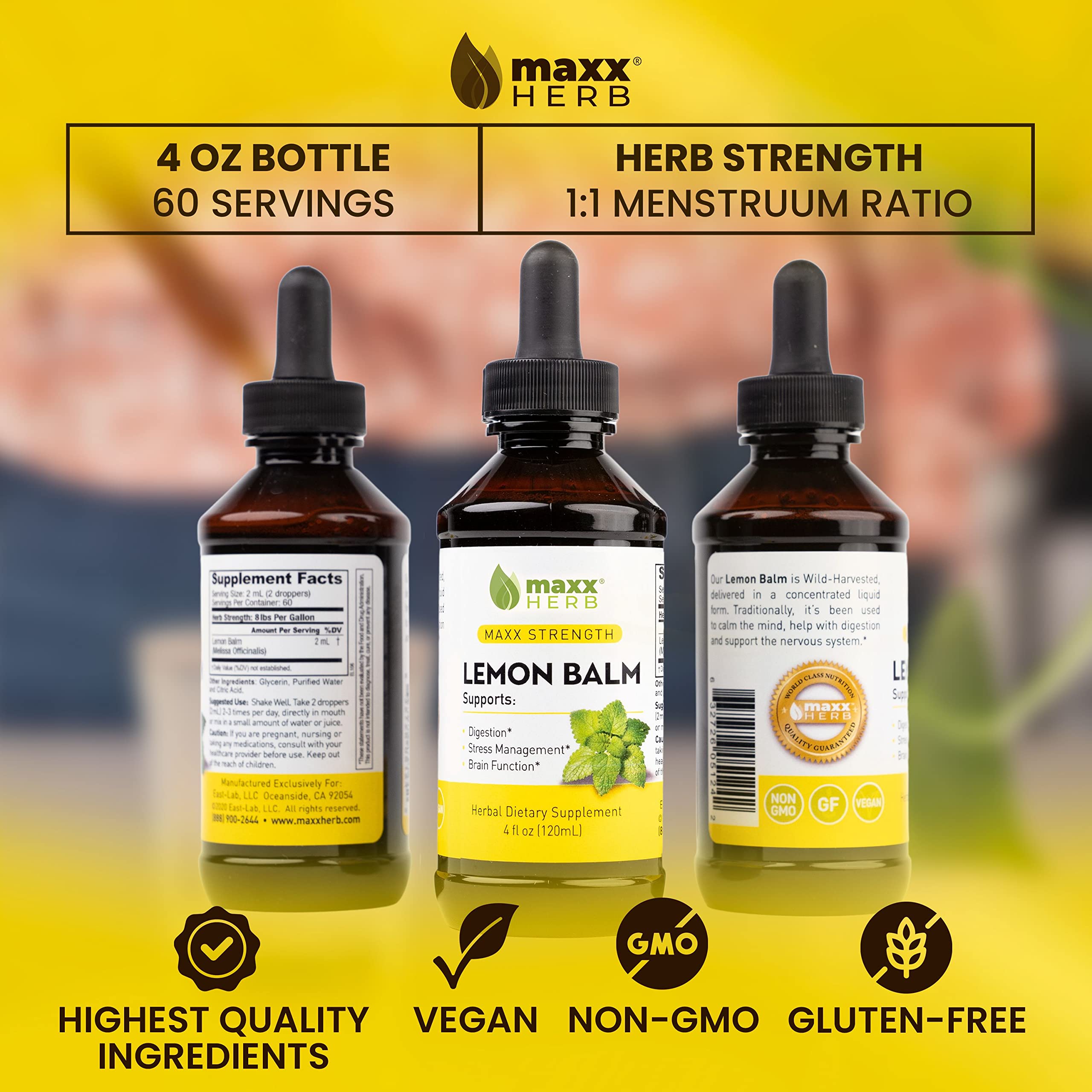 Ingredients panel for Maxx Herb Lemon Balm Extract