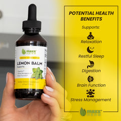 Bottle label for Maxx Herb Lemon Balm Extract