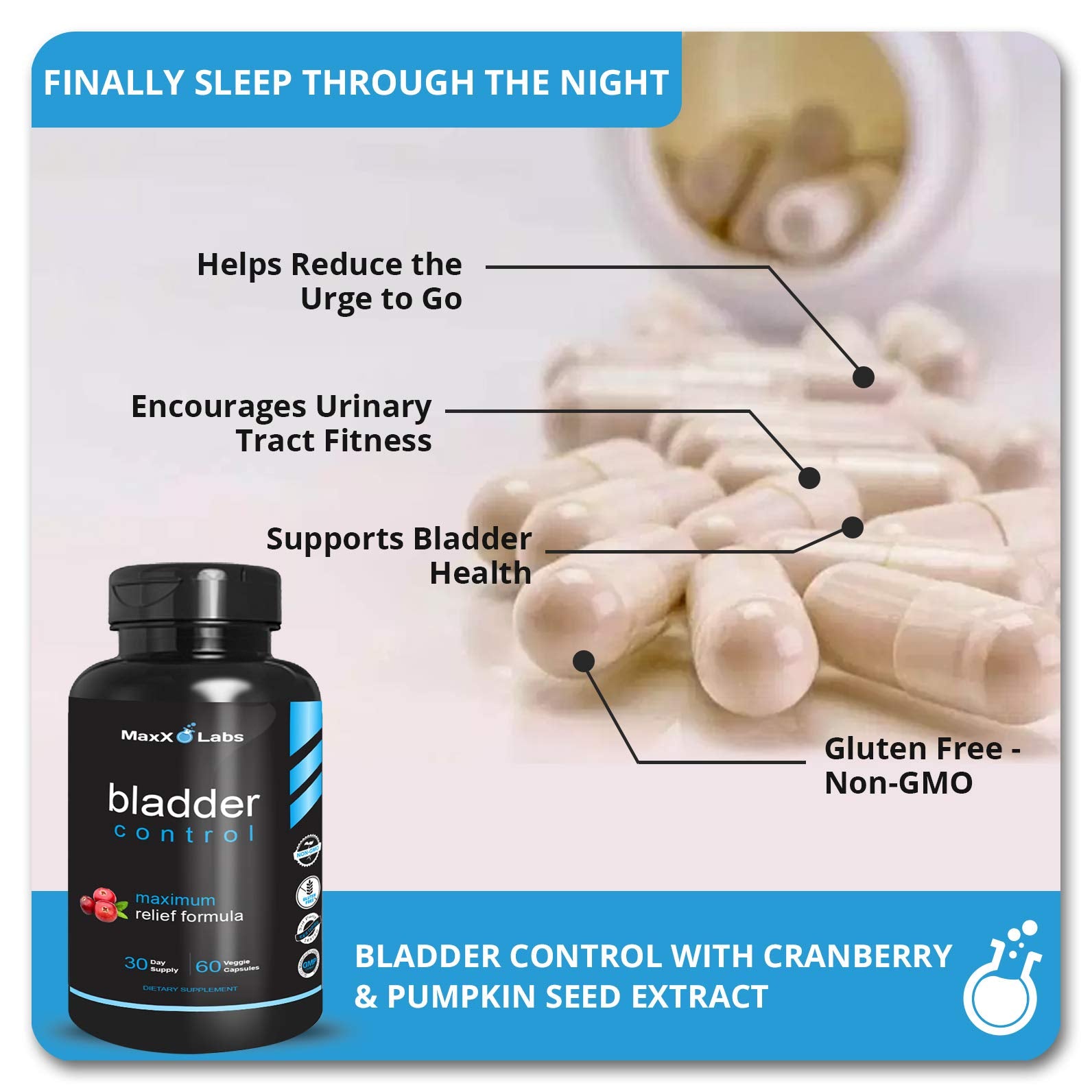 Vitamin D3, cranberry extract, and pumpkin seed oil supplements