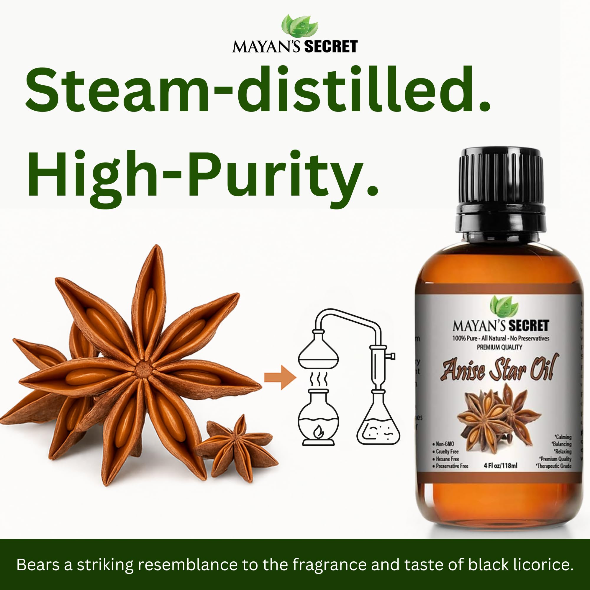 Steam-distilled star anise essential oil droplets