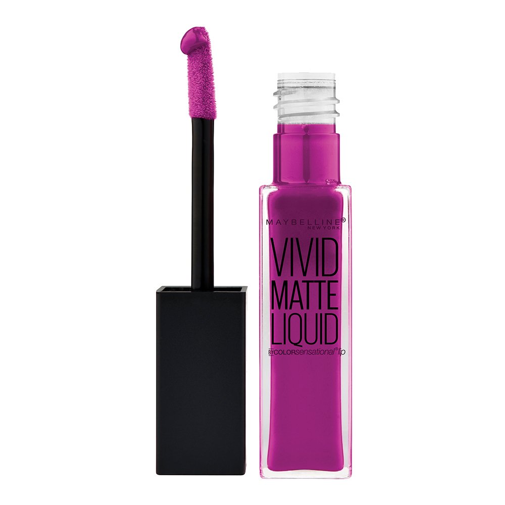 Maybelline Orchid Shock liquid lipstick applicator demonstrating center lip application for precise color.