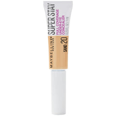 Maybelline Super Stay full-coverage concealer in Sand with paddle applicator for precise under-eye coverage.