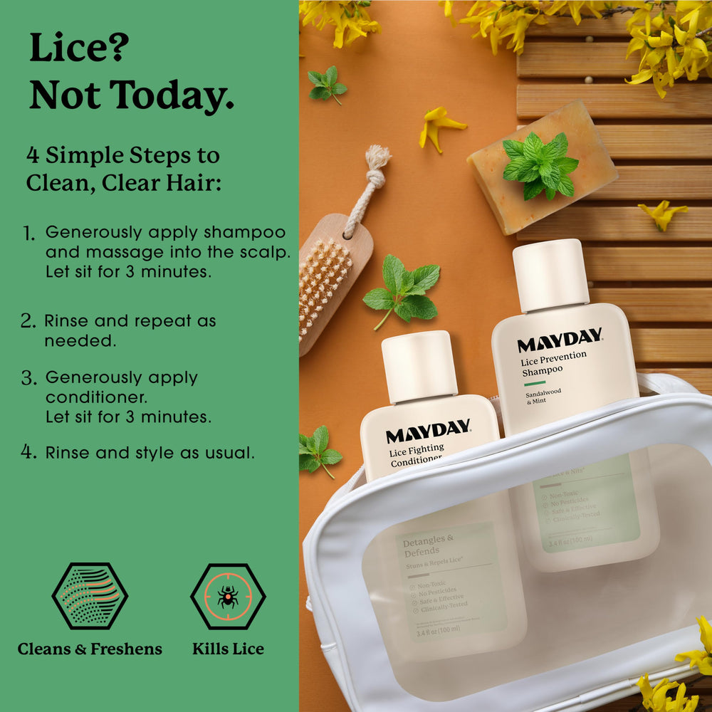 MAYDAY lice fighting conditioner sandalwood mint bottle promotes detangling and hair softness