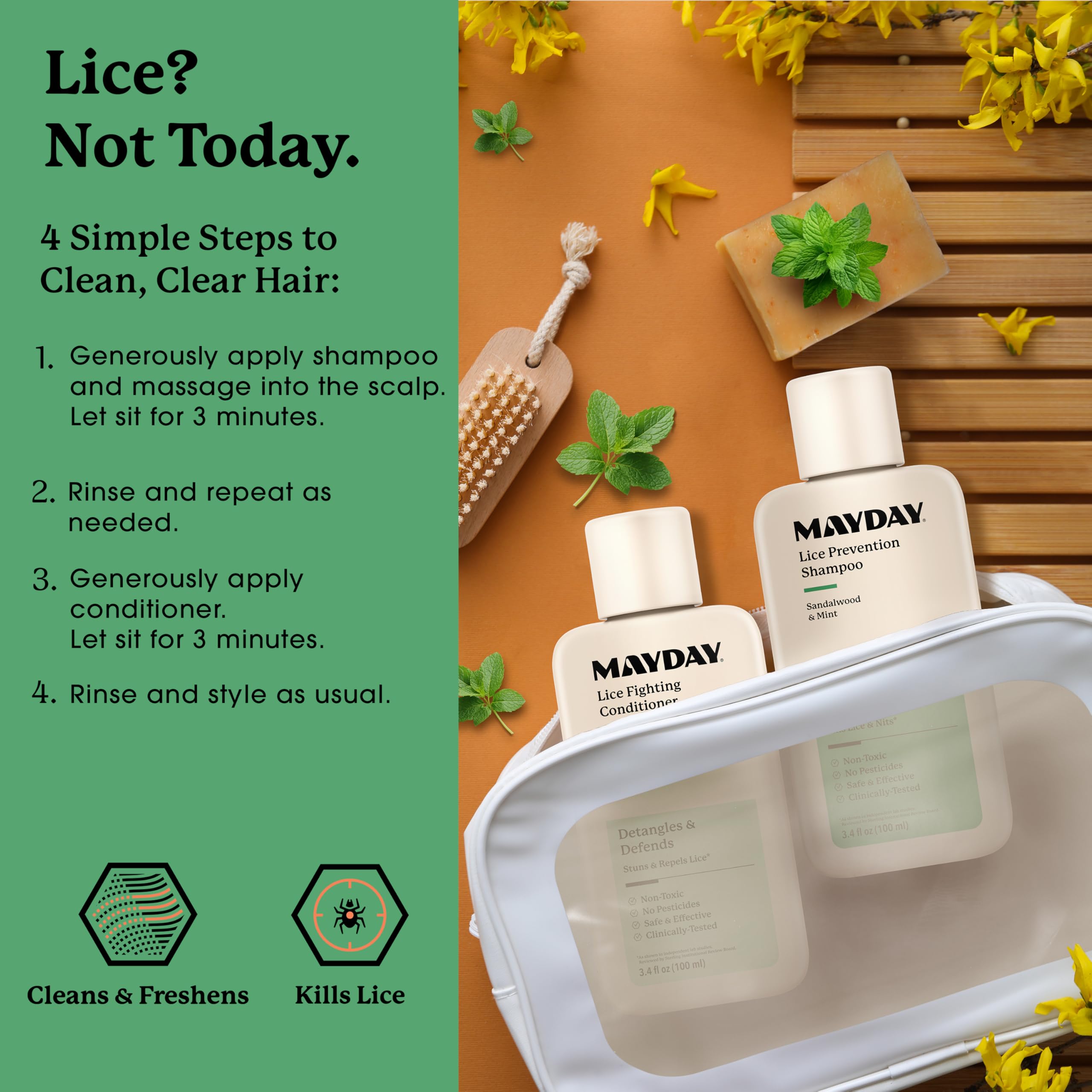 MAYDAY lice fighting conditioner sandalwood mint bottle promotes detangling and hair softness