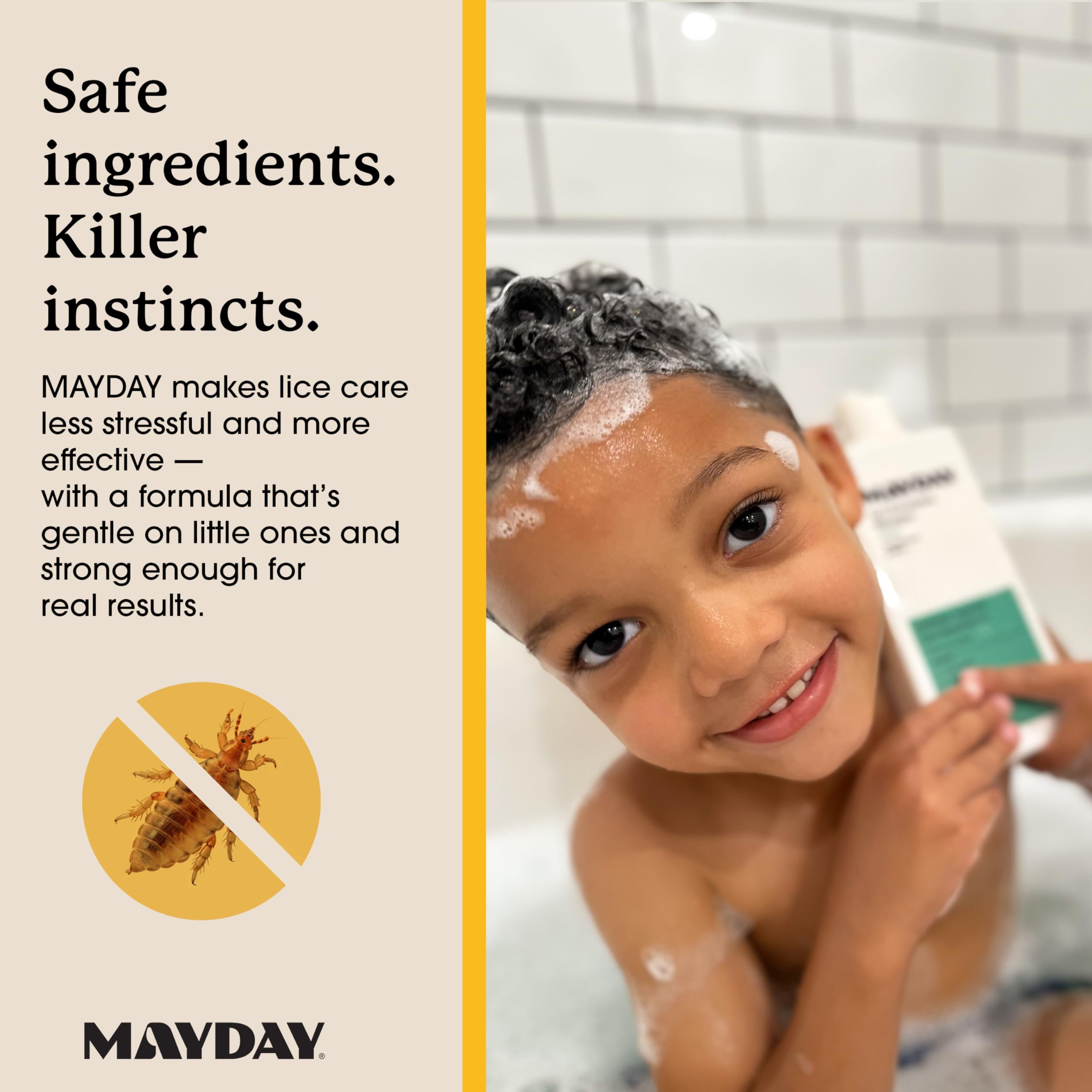 MAYDAY Lice Fighting Conditioner smooth hair close-up reflects healthy-looking strands.