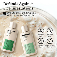 MAYDAY lice prevention shampoo sandalwood mint lather highlights refreshing scent and protection