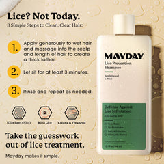 Mayday shampoo label closeup sandalwood-mint reveals clean, refreshing scent and gentle formulation.
