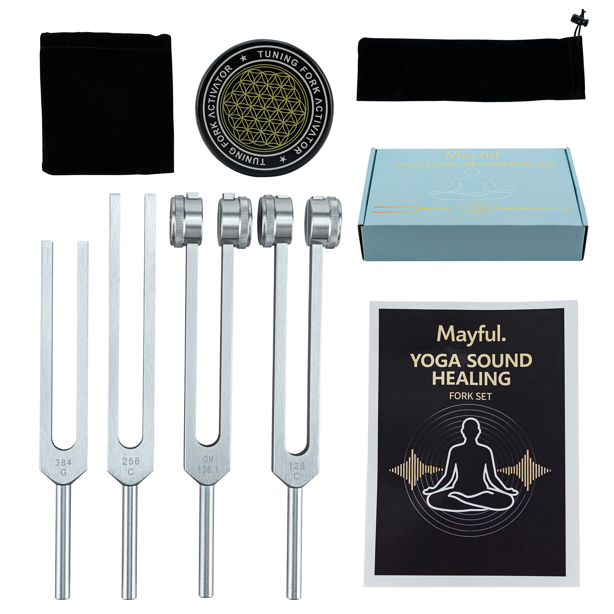 Mayful tuning forks 128Hz in use for soothing muscle tension and relaxation.