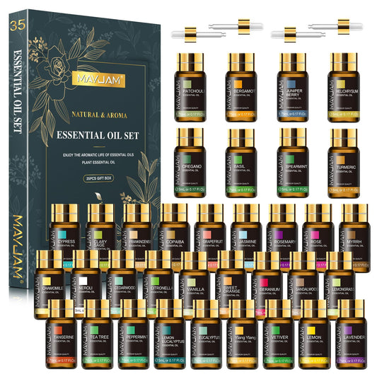 MAYJAM 35x5ML essential oil gift set bottles displayed