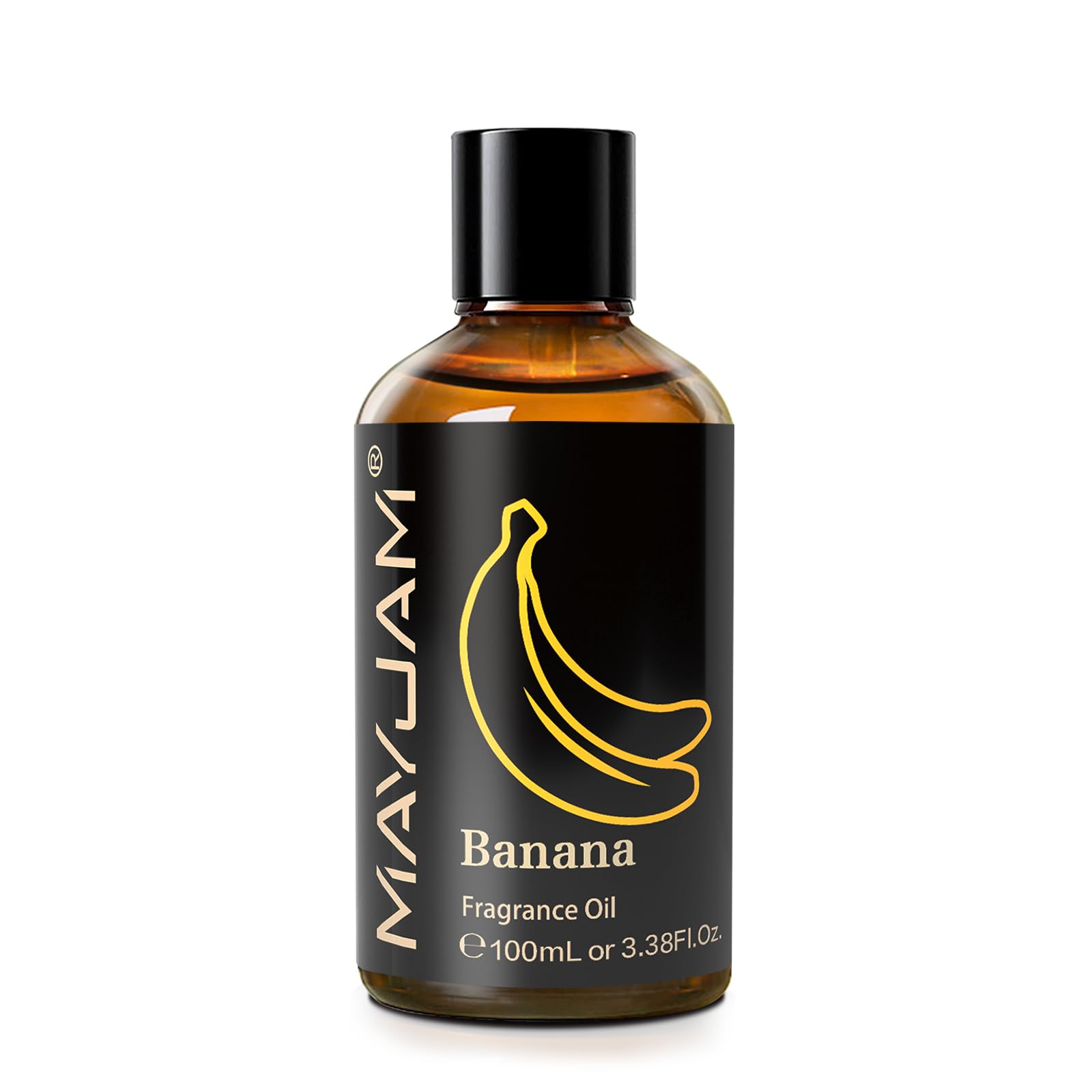 Close-up of MAYJAM Banana Fragrance Oil bottle and glass dropper