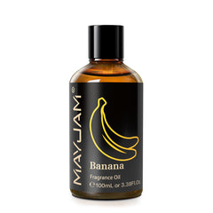 Close-up of MAYJAM Banana Fragrance Oil bottle and glass dropper