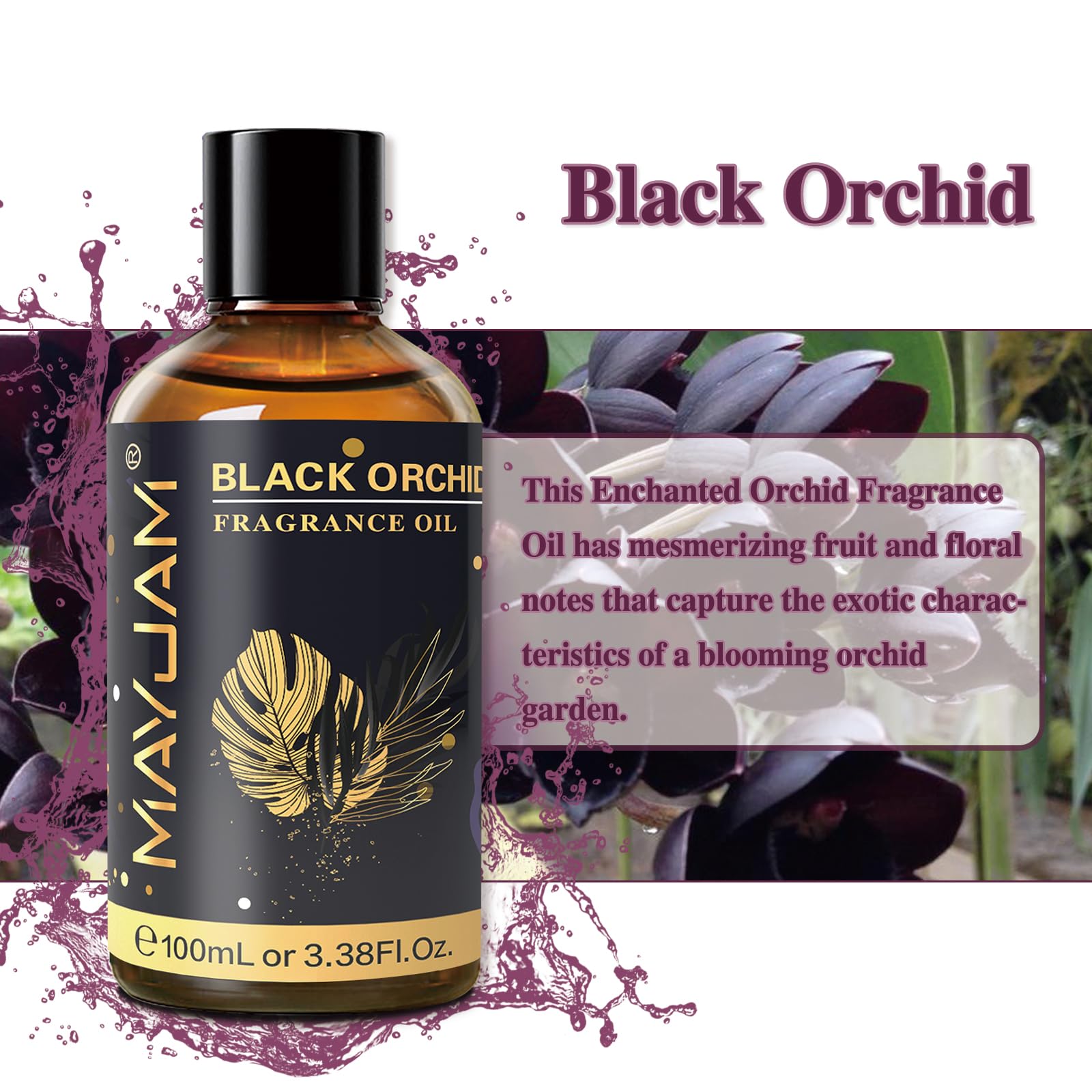 Elegant packaging of MAYJAM Black Orchid fragrance oil