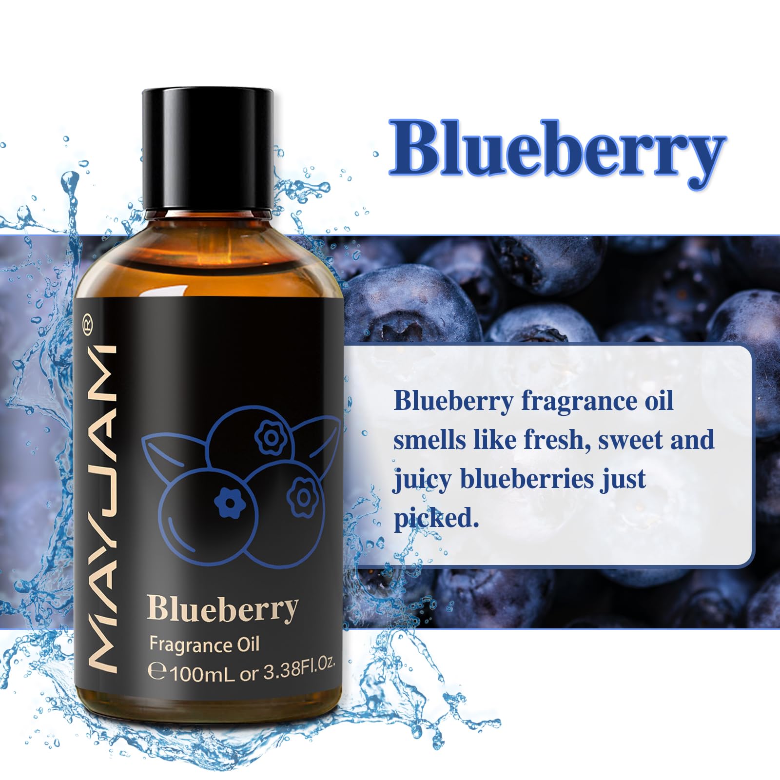 Amber glass bottle packaging for MAYJAM Blueberry fragrance oil