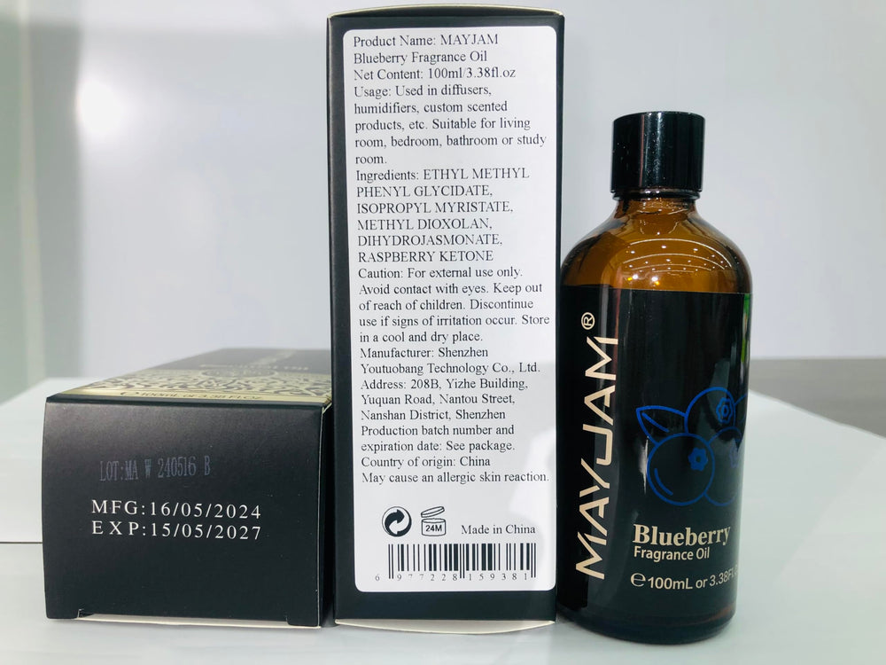 Gift-ready MAYJAM Blueberry fragrance oil with elegant packaging
