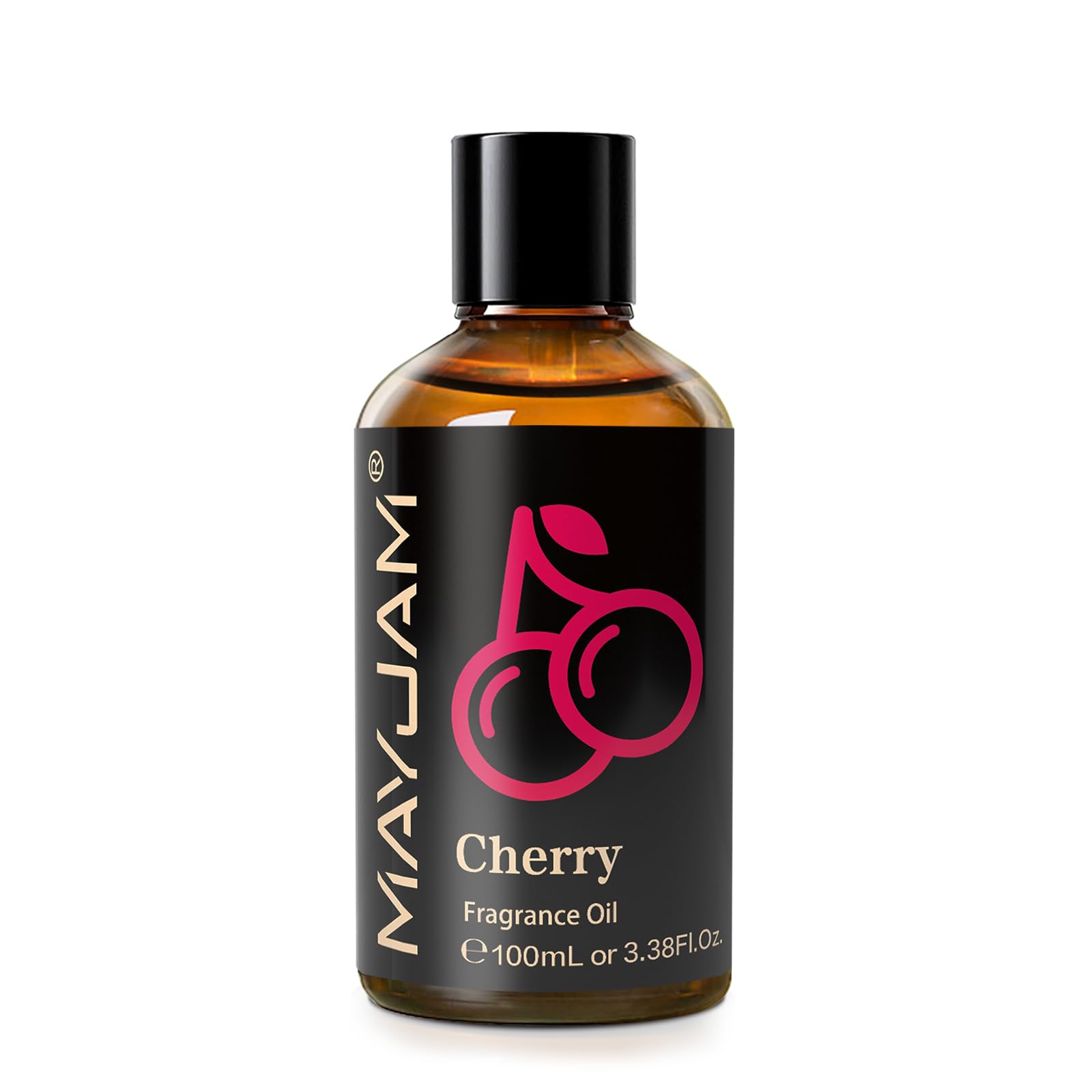 Close-up of MAYJAM Cherry Fragrance Oil bottle
