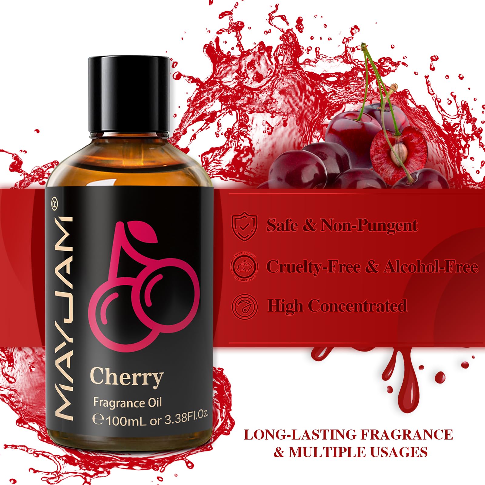 Cherry Fragrance Oil in a 100ml amber glass bottle