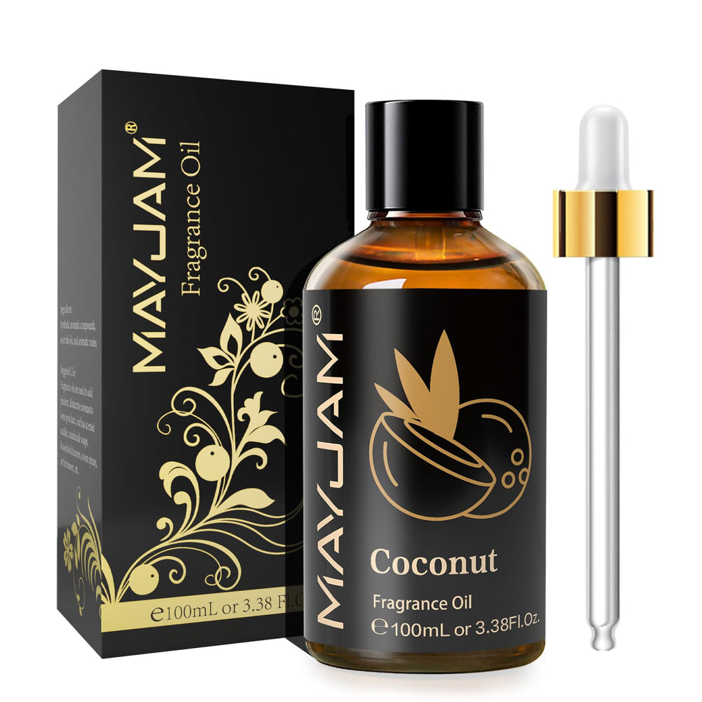 MAYJAM coconut fragrance oil in 100ml amber glass bottle with dropper