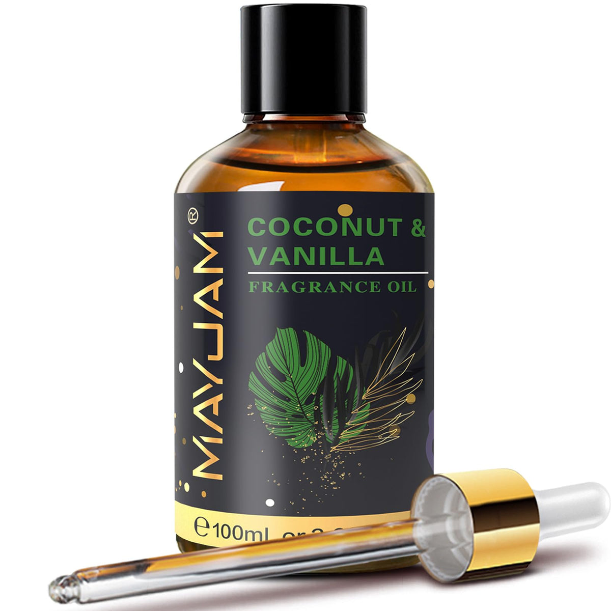 MAYJAM coconut vanilla fragrance oil in 100ml amber glass bottle with glass dropper