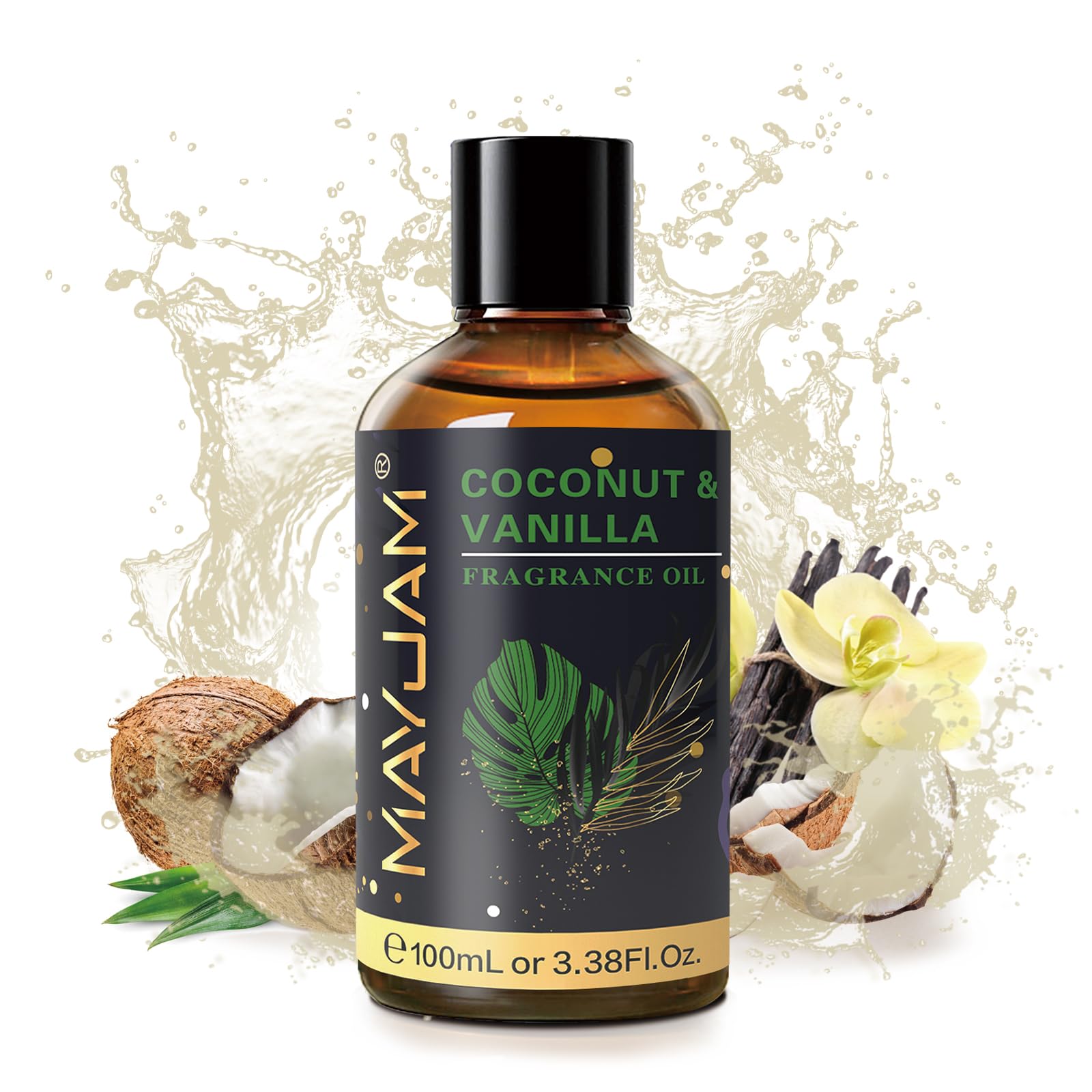 Close-up of the premium glass dropper with MAYJAM Coconut & Vanilla fragrance oil.