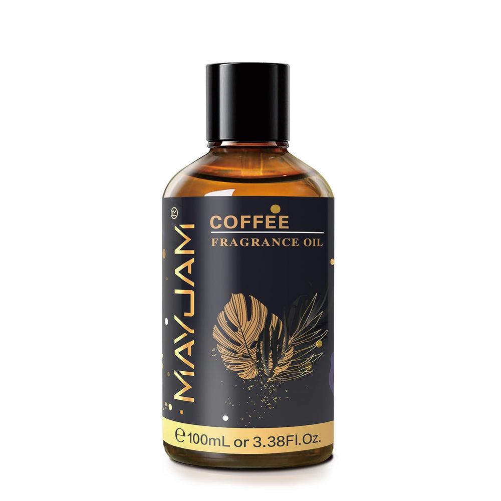 Close-up of MAYJAM Coffee fragrance oil bottle and dropper