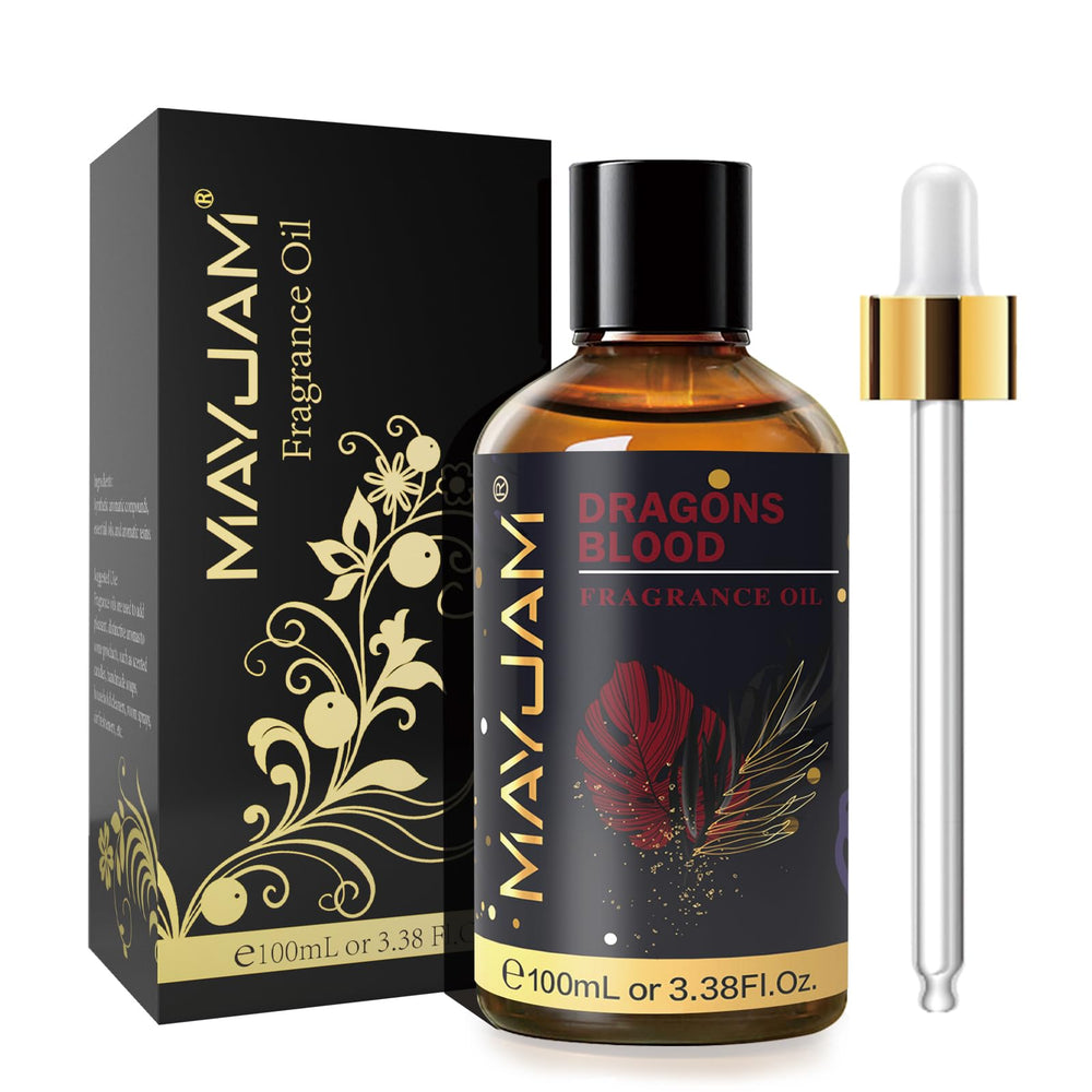 100ml amber bottle of MAYJAM Dragons Blood fragrance oil with glass dropper