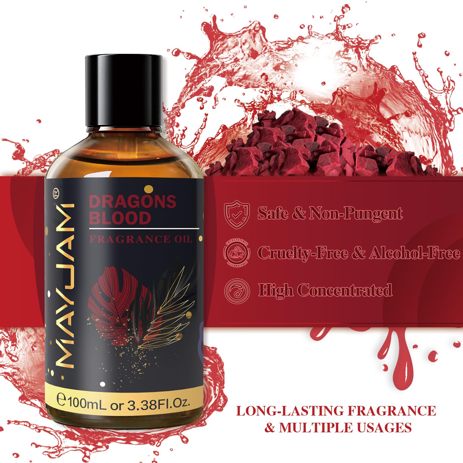 Elegant MAYJAM Dragons Blood fragrance oil packaging