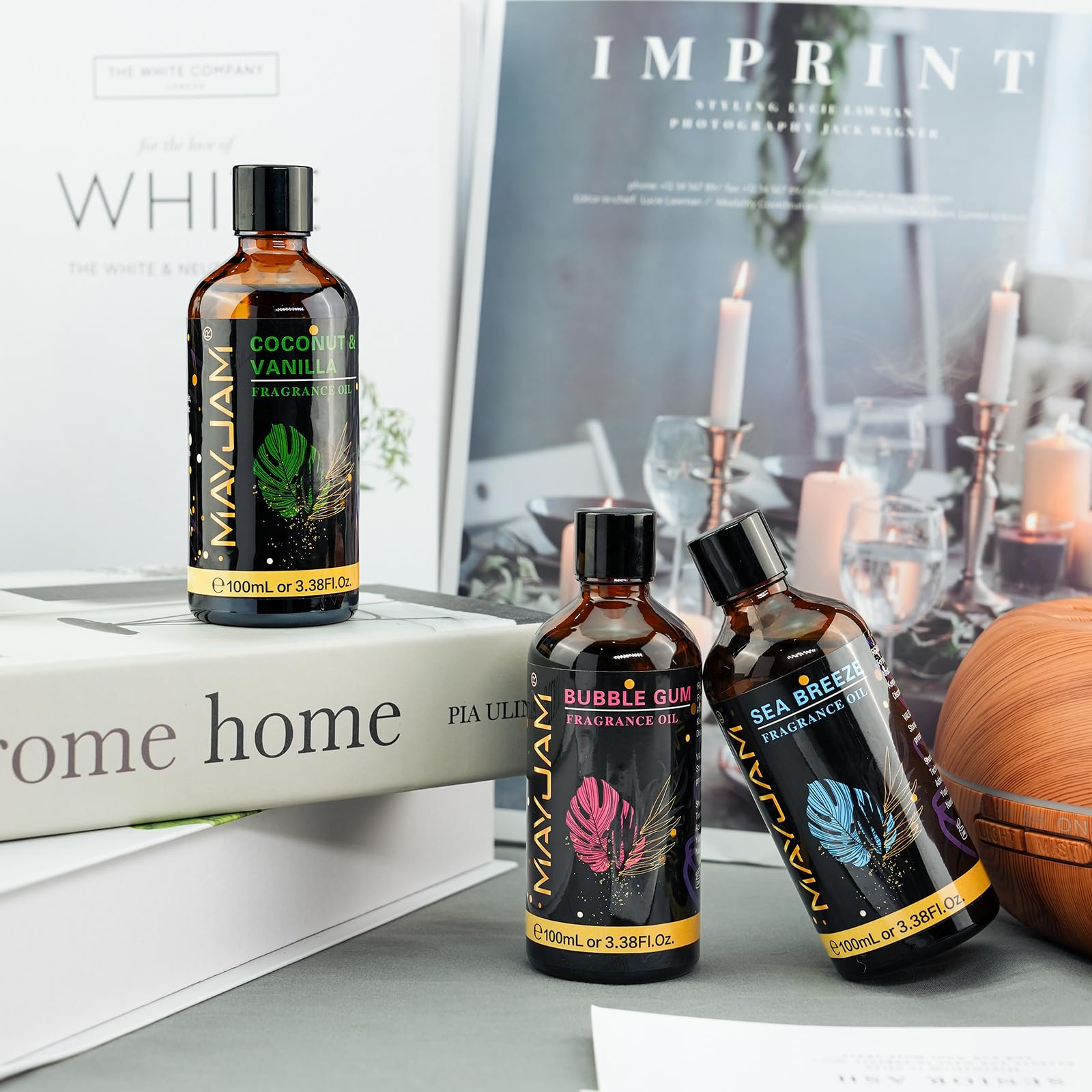 Elegant MAYJAM Fresh Linen fragrance oil gift packaging