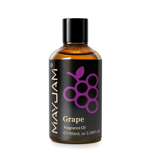 Amber glass bottle of MAYJAM Grape fragrance oil with dropper