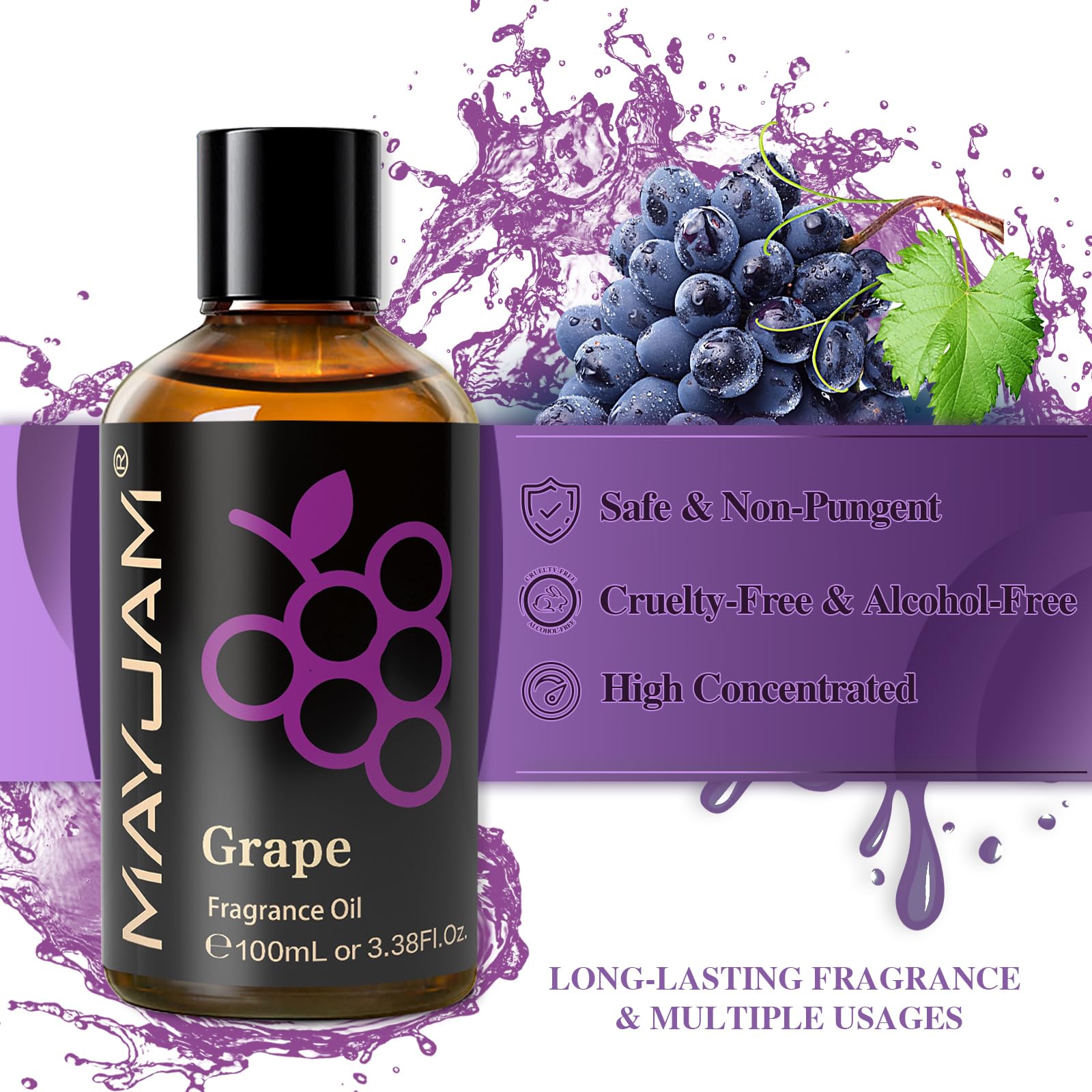 Close-up of MAYJAM Grape fragrance oil dropper