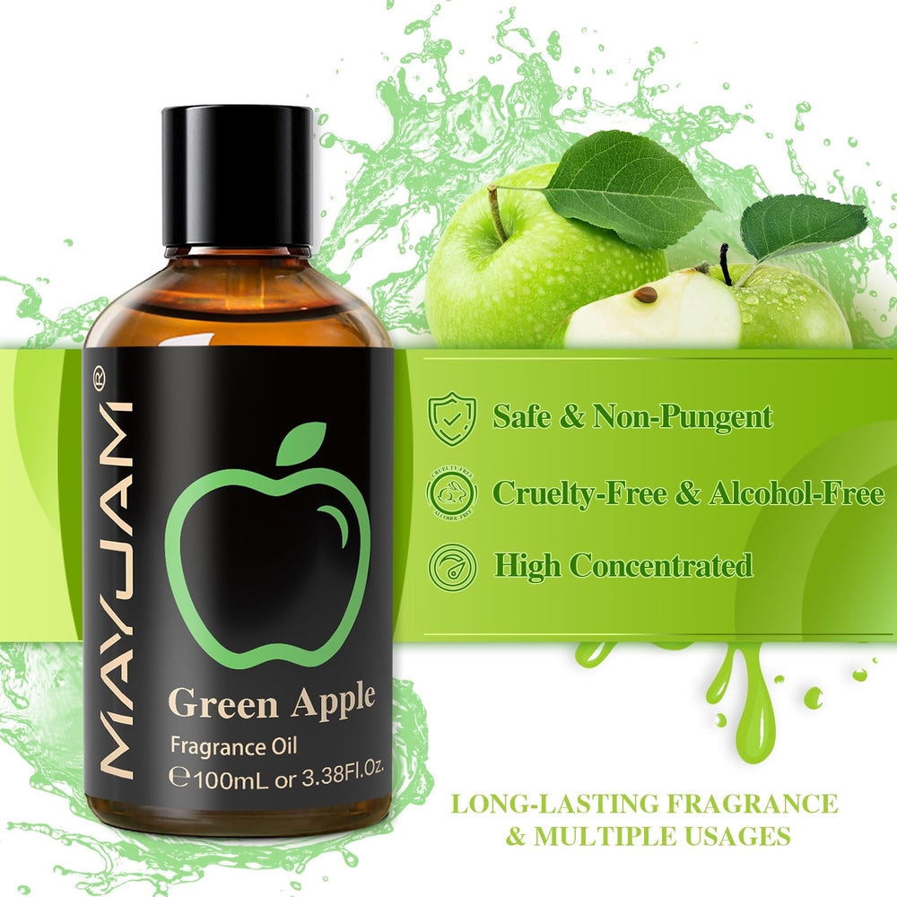 Close-up of glass dropper with MAYJAM Green Apple fragrance oil