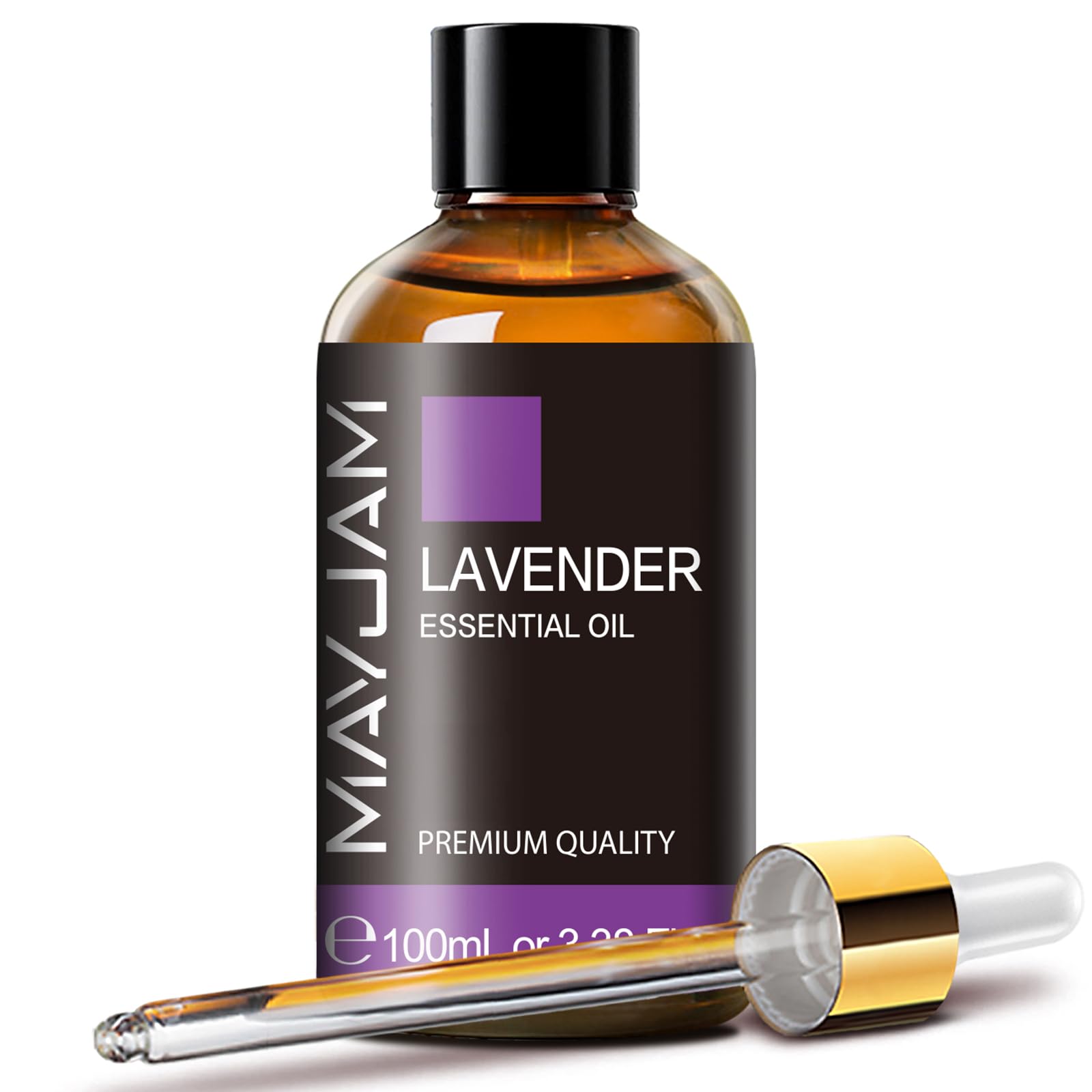 MAYJAM Lavender Essential Oil in 100 ml amber glass bottle with dropper