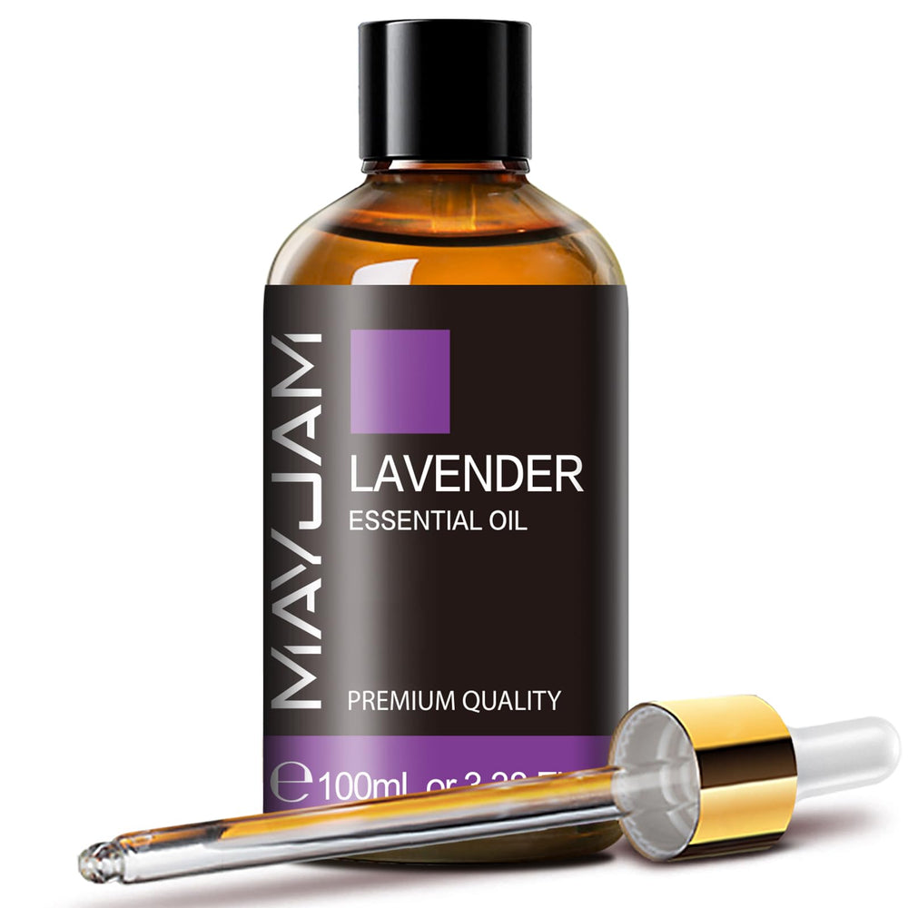 MAYJAM Lavender Essential Oil in 100 ml amber glass bottle with dropper