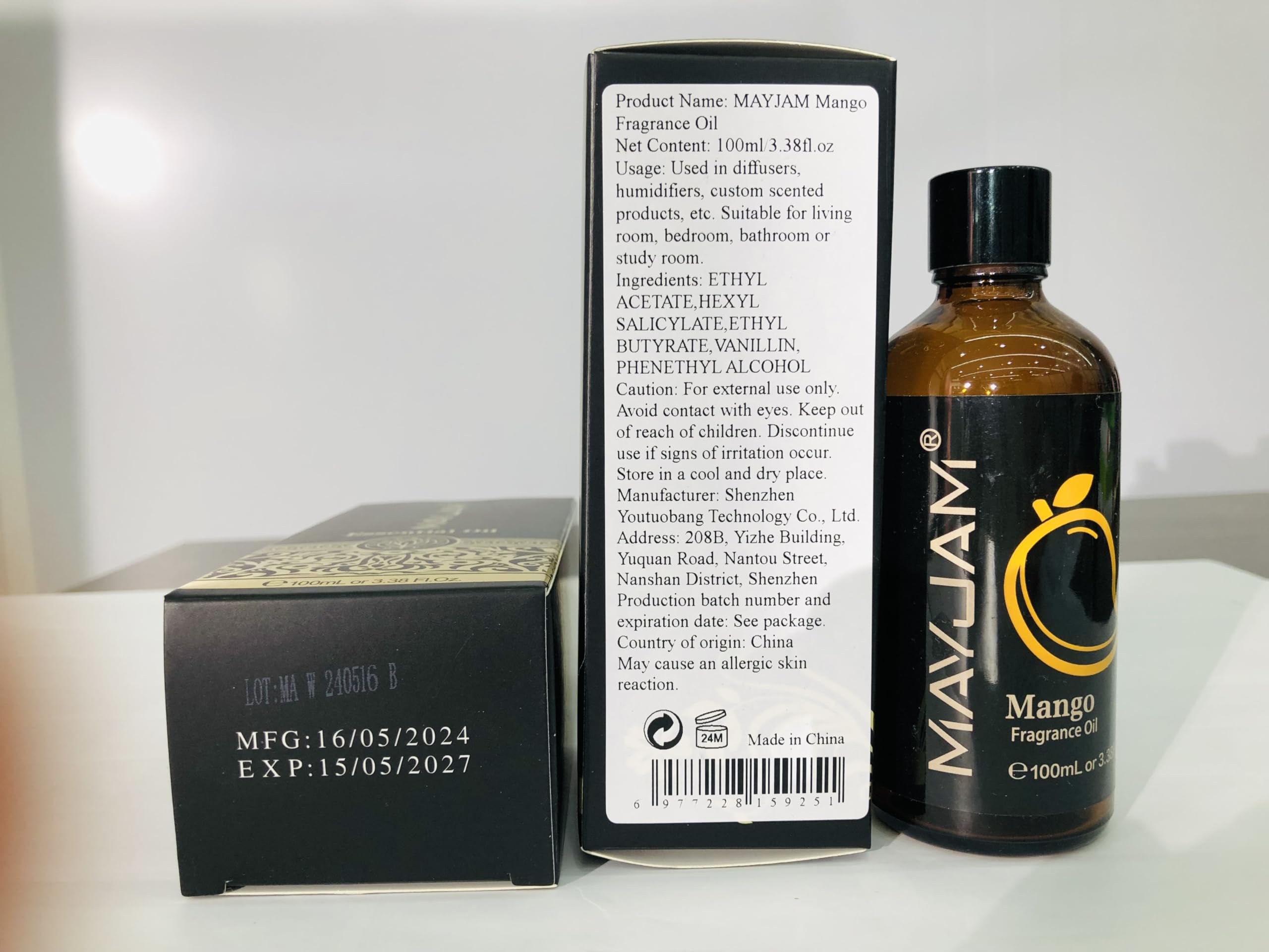 MAYJAM Mango Fragrance Oil 100ml bottle and packaging