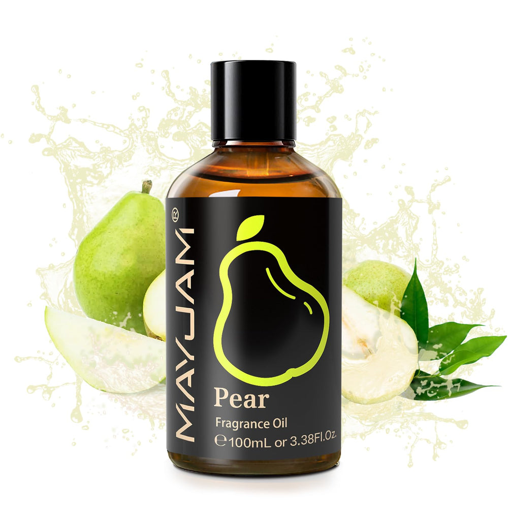Elegant packaging of MAYJAM Pear fragrance oil as a gift