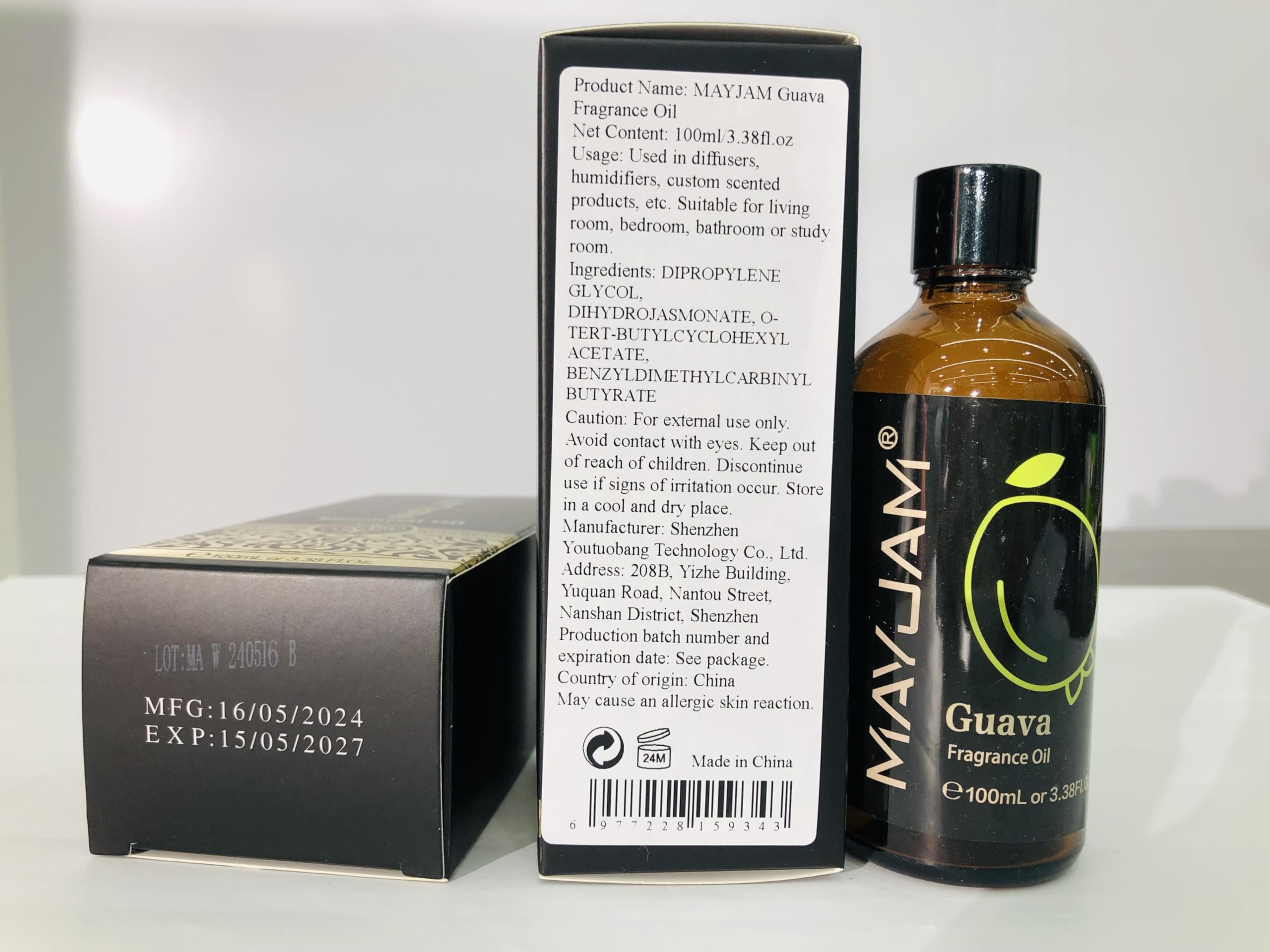 MAYJAM Pear Fragrance Oil 100ml shown with accessories