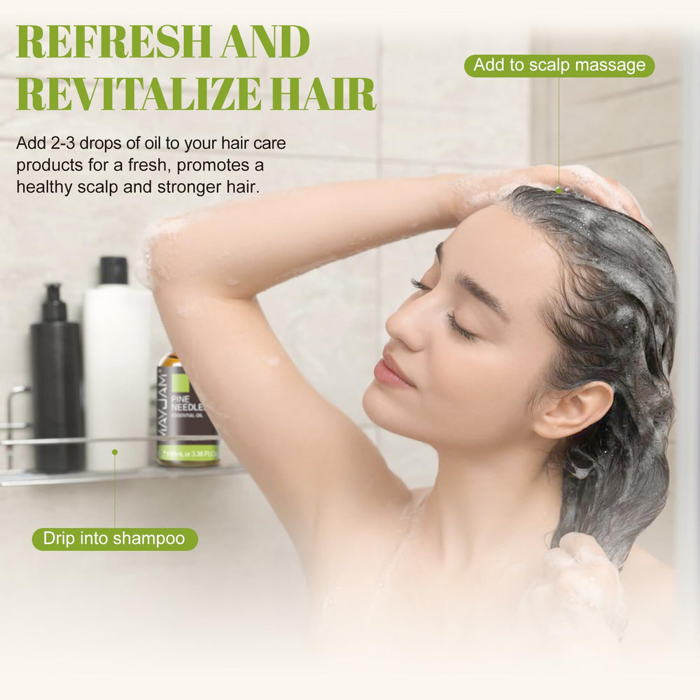 Top view of MAYJAM Pine Needles essential oil bottle