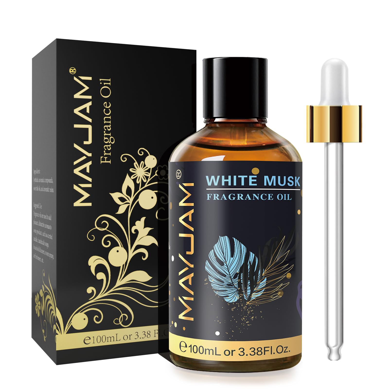 MAYJAM White Musk fragrance oil bottle with amber glass and dropper
