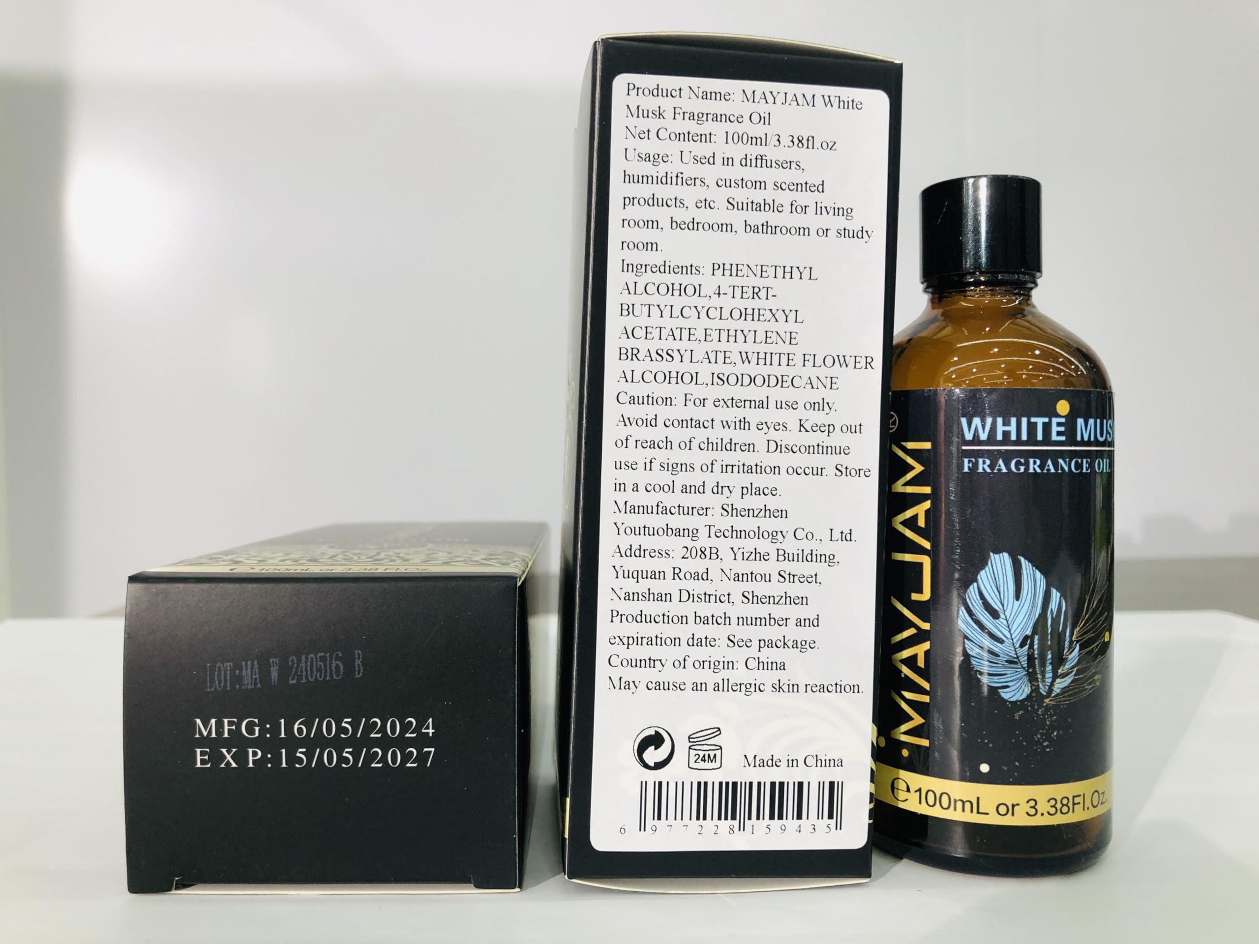 Gift-ready MAYJAM White Musk fragrance oil packaging