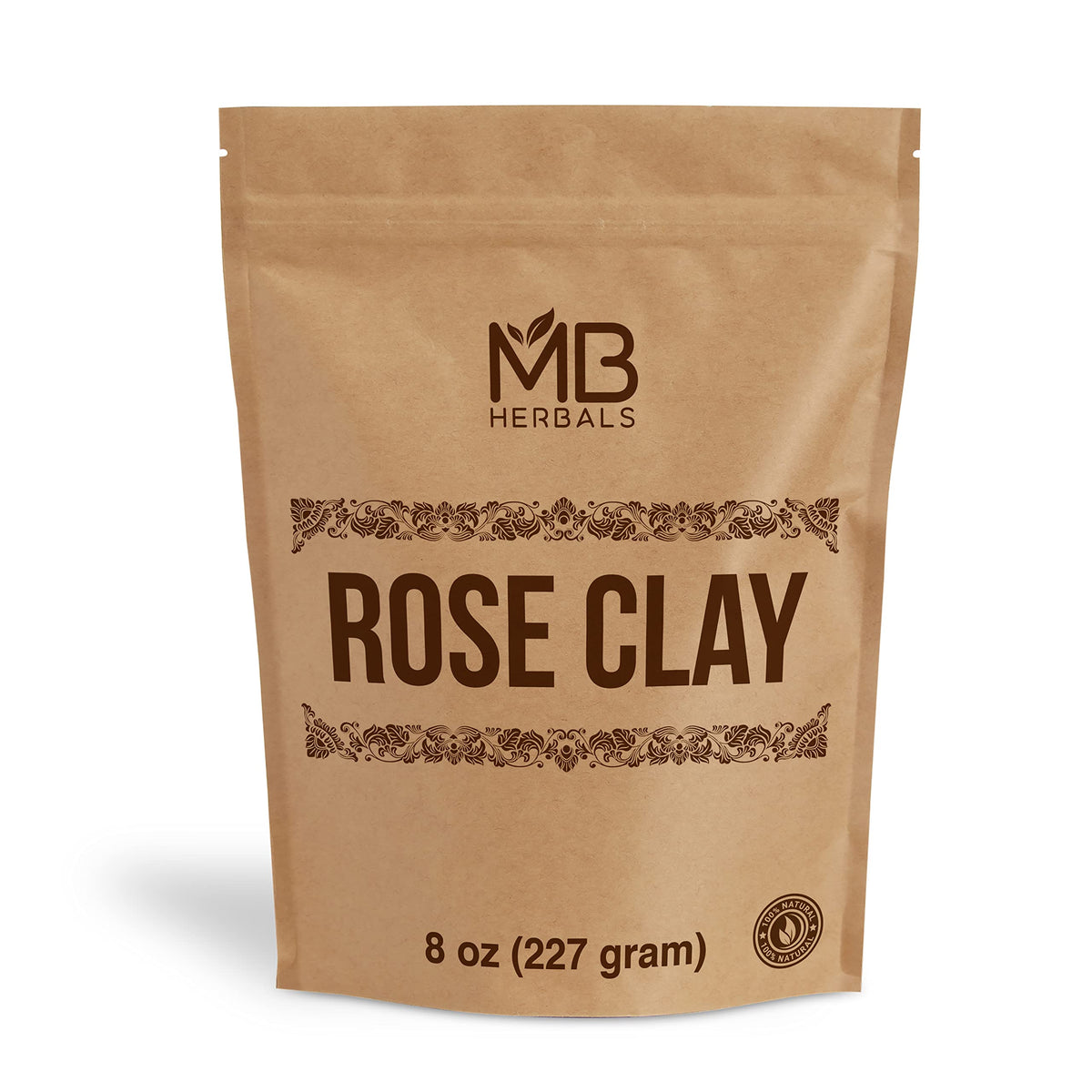 MB Herbals Rose Clay 8oz jar with pink kaolin clay for gentle pore cleansing.