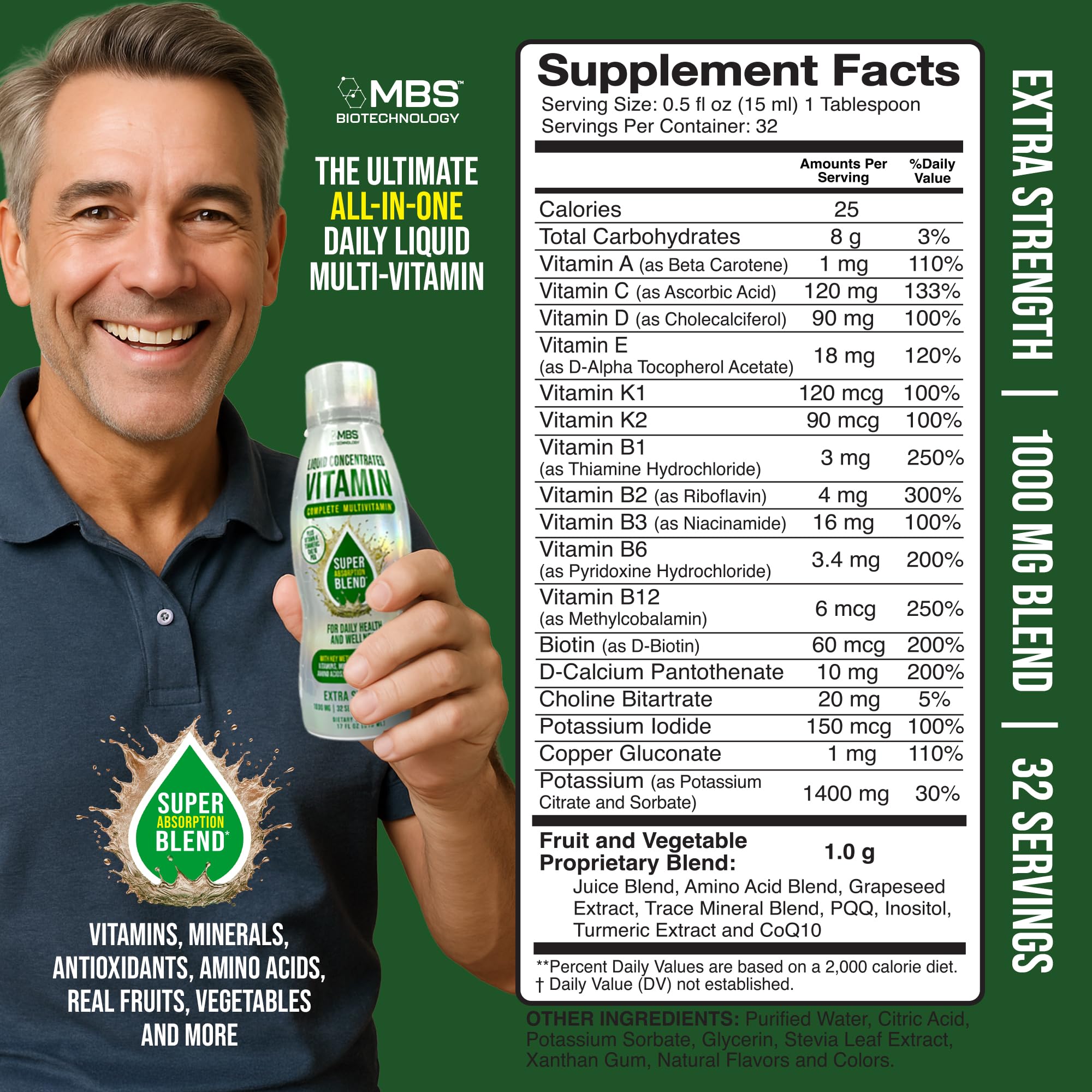 Close-up of berry-flavored liquid multivitamin bottle label