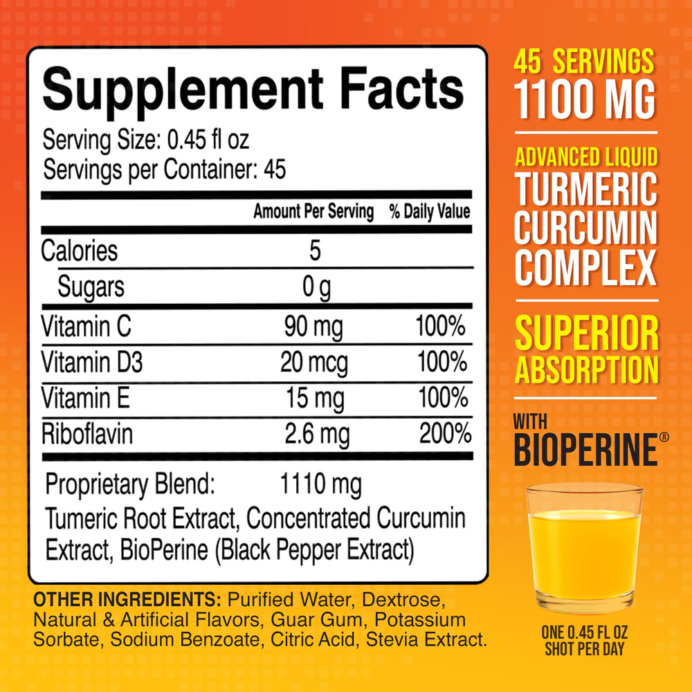 Front view of MBS Liquid Turmeric bottle
