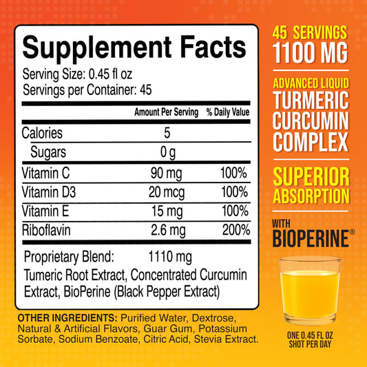 Front view of MBS Liquid Turmeric bottle