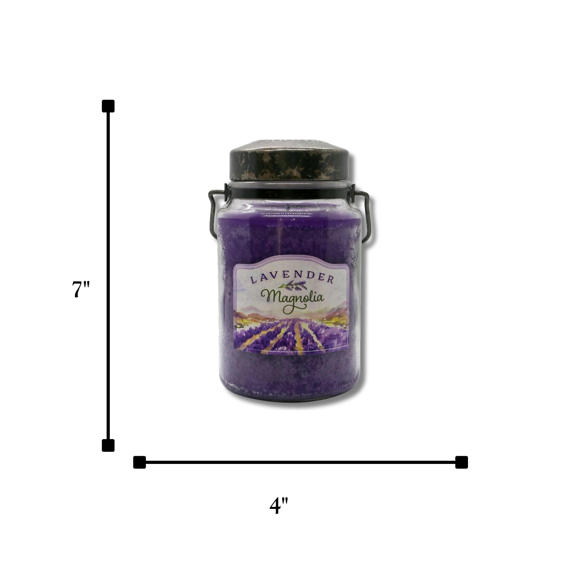 McCall’s Lavender Magnolia candle uses paraffin wax for a clean, steady burn over hours.