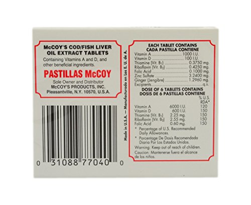 Close-up of Mccoy cod liver oil tablets