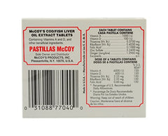 Close-up of Mccoy cod liver oil tablets