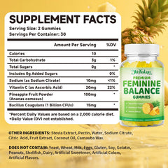 Close-up of label highlighting pH balance and immune support