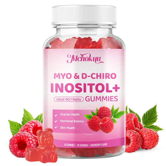 Front view of Mchokuu Raspberry 60-count bottle of gummies